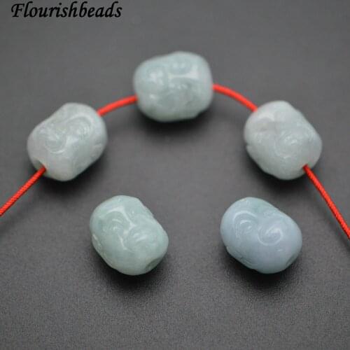 Natural Green Burmese Jade 10mm Carved Buddha Head Stone Loose Beads DIY Jewelry Making Supplies
