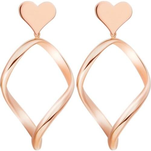 New Pure 18K Rose Gold Earrings AU750 Gold Heart Big Dangle Earrings