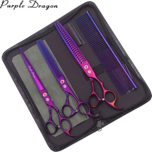 Pet Grooming Scissors 8.0 inch Japan Stainless Purple Dragon Dog Curved Scissors Thinning Shears Chunker Scissors Add Case Z3005