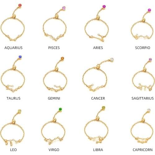 Genuine 925 Sterling Silver 12 Constellations Adjustable Finger Ring Female Party 12 Color Finger Ring Sterling Silver Jewelry
