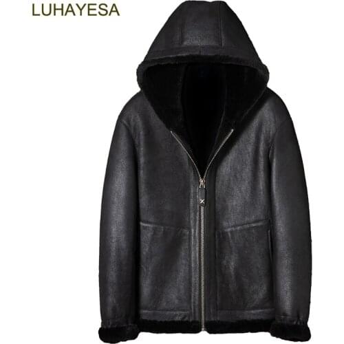 2020 New Casual Hooded 100% Guaranteed Real Natural Shearling Fur Clothing Men Black Winter Warm Leisure Real Fur Coats