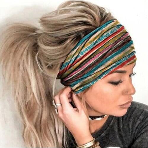 Bohemia Wide Cotton Stretch Women Headbands Headpiece Head Wrap Turban Headwear 2020 Elastic Hair Bands Turban Sports Boho