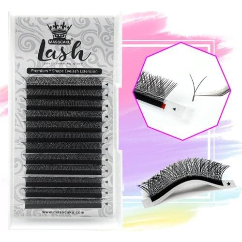 MASSCAKU Lash Manufacturer Soft Natural Y Eyelash Extension High Quality Premium Matt Black Y Type False Eyelashes