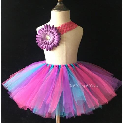Multicolor Girls Flower Tutu Skirts Baby Handmade Fluffy Tulle Ballet Pettiskirt Tutus with Headband Kids Party Skirt Clothes