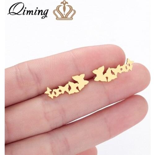 QIMING Butterfly Ear Climber Stud Earrings For Women Everyday JewelryTeen Celestial Birthday Gift Insect Fashion Earring