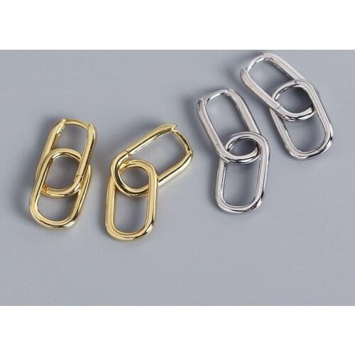 925 Sterling Silver Geometric Oval Hoop Earrings for Women Simple Metal Style Detachable Earrings for Women