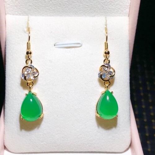 2020 Natural jade eardrop gold inlaid with jade Jewelry Green Agate Lotus Flower Drop Earrings For Women Gifts