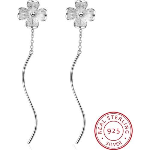 New Fashion Clover Flower Wave Tassel Earrings For Women Girl Gift 925 Sterling Silver Drop Earrings brincos