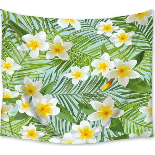 Tropical leaves Plumeria Flowers Tapestry Wall Hanging Polyester Home Bedroom Decor Bedspread Beach Mat Blanket Yoga Mat