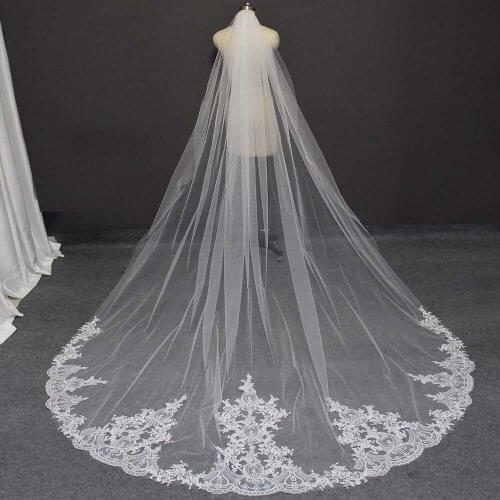 High Quality Lace Appliques Wedding Veil with Comb 3 Meters Cathedral Bridal Veil White Ivory Long Veil Bride Accessories