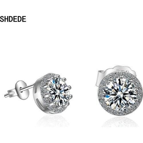 SHDEDE 925 Sterling Silver Zircon Stud Earing Earrings Women Gift Korean Jewelry Embellished With Crystals From Swarovski 518