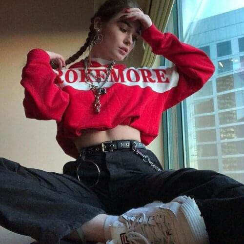 Autumn New Womens Sweater Short Cropped Hip-hop Loose Contrast Color Hooded Sweater Print Drawstring Waist Dance Sports Top