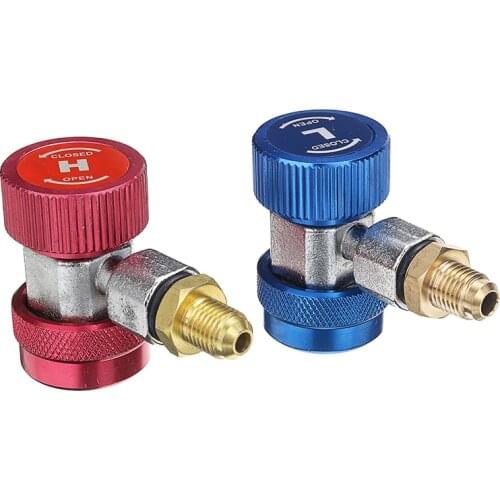 2pcs Car Auto AC High / Low Side R1234yf Quick Couplers Adapters Conversion Kit With Manual Couplers Accessories Tool