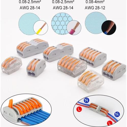 5Pcs Universal Wire Connectors Light Cable Contacts Electrical Connector Push-in Reusable Spring Lever Terminal Block 2-8 Pins