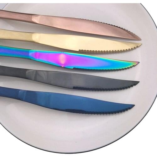 6pcs High Quality Stainless Steel Rose Gold Steak Knife in Dinnerware Set Restaurant Sharp Steak Knives Tableware Cutlery Set