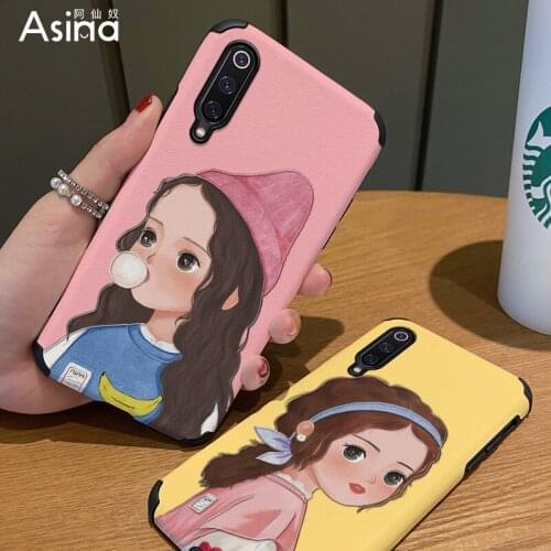 ASINA Cartoon Case For Xiaomi Mi10 11Ultra 9 8 Capa Imitation Lambskin Silicone Cases For Xiaomi Redmi Note 9 8 7 Cover Women