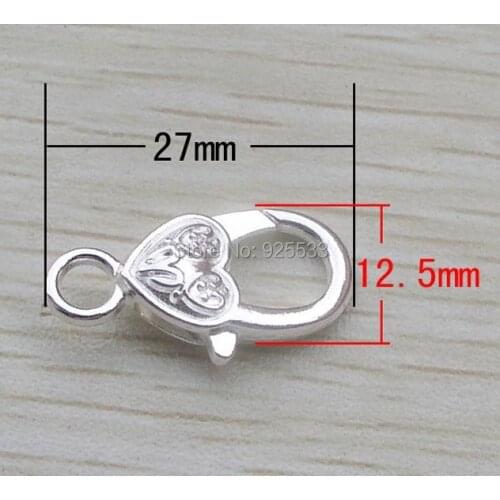 Free Shipping Silver Plated Heart Shape Lobster Clasps 27x12.5mm 50pcs per lot Jewelry Finding bracelet DIY