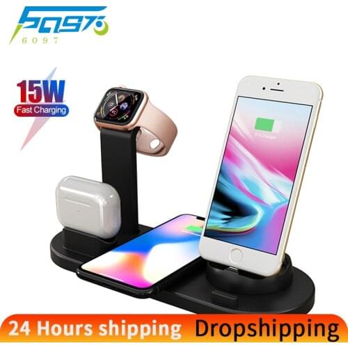6 in 1 Wireless Chargers Stand Fast Charging Station Dock for iphone 12 11 pro Samsung Xiaomi Apple Watch Air Pods Smartphone