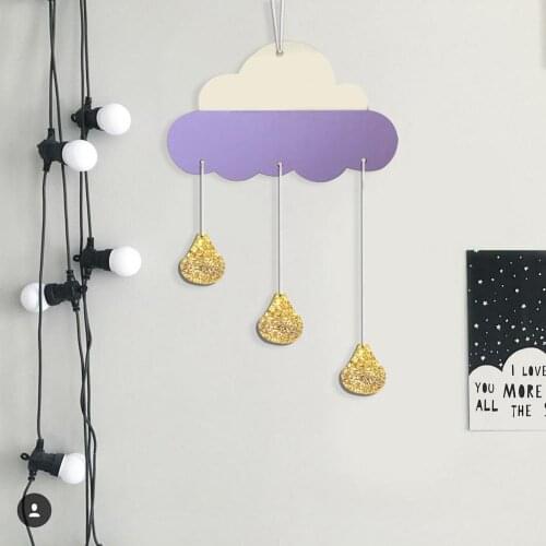 1Pc Nordic Style Wooden Cloud Glitter Water Drop Hanging Decoration Kids Room Decor Wall Hanging Home Decor Party Prop