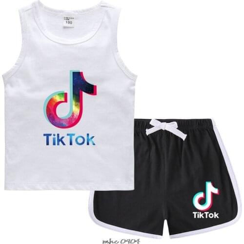 Tik Tok Childrens Suit 2-piece Set Baby Boy Summer New Style Cartoon Pattern Baby Boy Vest T-shirt + Pants Girl Letter Printing