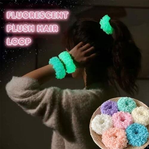 Women Fluorescent Plush Hair Loop Hair Circle Girl Bright Elastic Hair Rope Large Intestine Hair Accessories