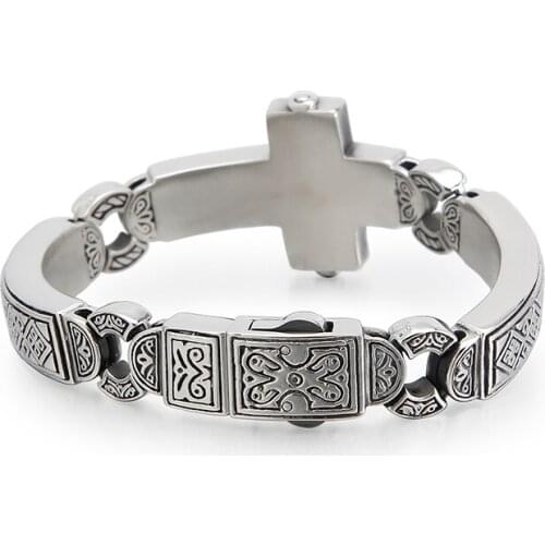 Jewels Store Christian Big Cross Charm Bracelets Men 20cm Stainless Steel Mysterious Symbol Bangle Prayer Amulet Jewelry 2021