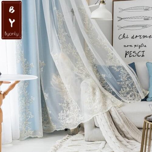 Double European style High end Light Luxury French Embroidered Gauze Blinds Blackout Curtains for Living Dining Room Bedroom
