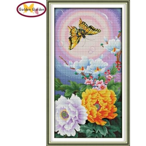 GG The butterfly and flowers Peony cross stitch design needlework set embroidery design cross stitch pattern for home decoration