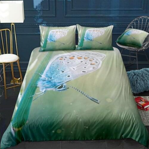 Blue Butterfly On Grass Quilt Cover Pillowcase 3Piece Comforter Bedding Set With Pillow Case Single Double Duvet Cover