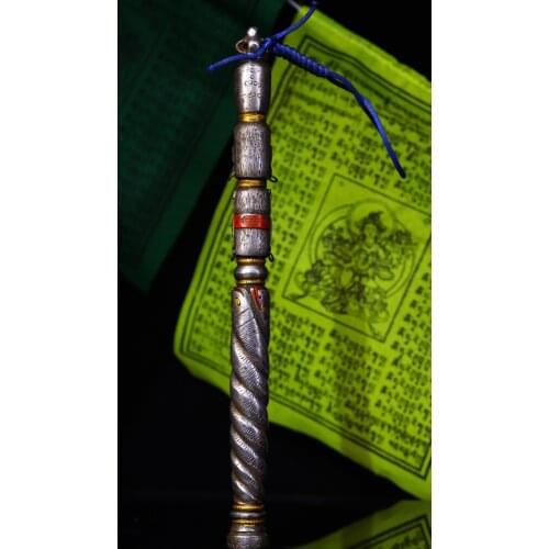 10"Tibet Temple Collection Old Tiantie Tracing Dzi Bead Buddha head Mahakala Vajra Dharma Town House Exorcism