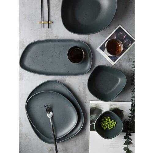 Creative Matte Ceramic Bowl Rice soup bowls noodles bowl Large Salad Bowl Western Steak Pasta Plate Dinnerware Set Cookware