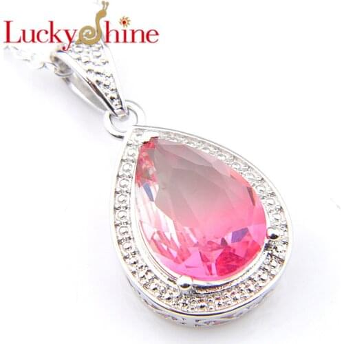 Luckyshine Variety of options Vintage Water Drop Bi colored Tourmaline Gems Silver Multi-color Pendants For Necklaces With Chain