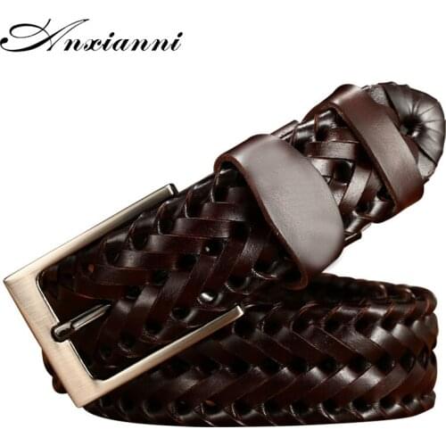 Unisex Handmade Weave Fashion Vintage Genuine Leather Belts Korean Style Casual Design Pin Buckle Belt
