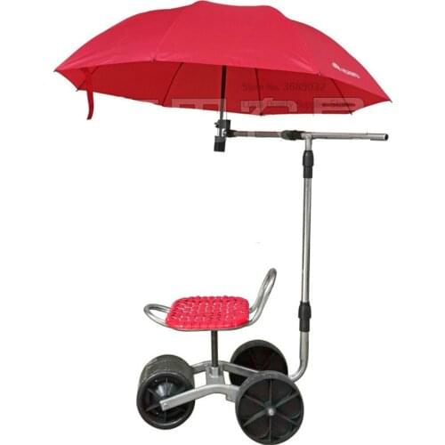 Garden Cart Tool Planting Picking Stool Garden Cart Rolling Work Seat Garden Cart Stool with Umbrella Bracket Moving Work Chair