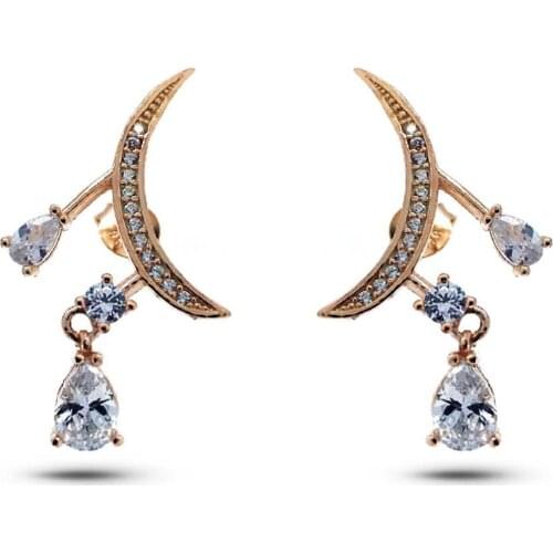 925 K Silver Rose Color Zircon Cubic Zirconia Moon Earrings