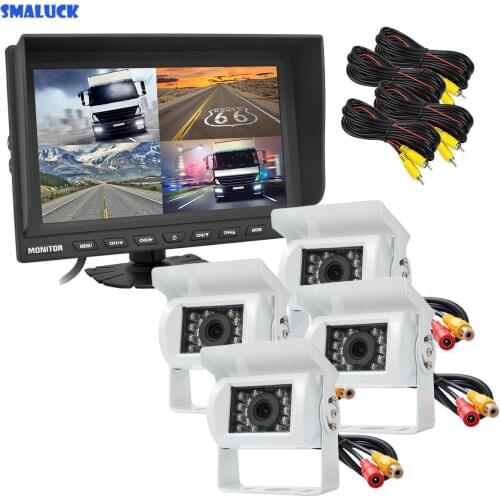 SMALUCK 9" Split Quad Display Rear View Monitor Car Monitor + 4 x CCD IR Night Vision Rear View Car Camera for Car Truck Bus