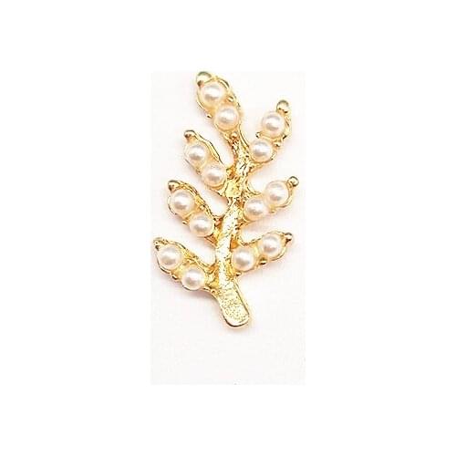 10 PCS 11x21mm Metal Alloy KC Gold Plated Imitation Pearl Branches Leaf Connectors DIY Handmade Accessories For Jewelry Making
