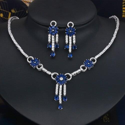 TIRIM Luxury Flower Necklace Set for Women Cubic Zirconia Tassels Wedding & Engagement Jewelry musulman ensembles бижутерия