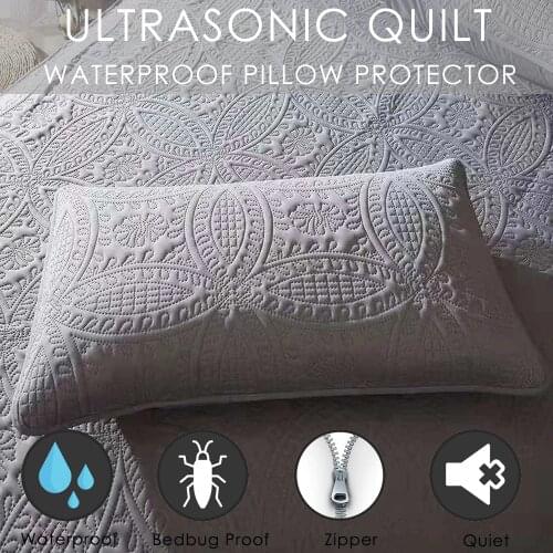 Ultrasonic Quilted Waterproof Pillow Protector 48x74cm Hotel Home Bed Pillow Cover Dust Mites Bedbug Proof Zipper Style