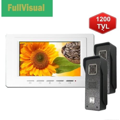 Fullvisual 7" TFT Wired Video Door Phone Door Intercom 2 IR Cameras Doorbell Panel 1200TVL Ringtone Optical One Key Unlock 1V2