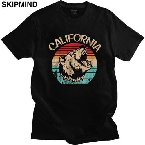 Vintage California T Shirt Men Soft Cotton Grizzly Bear T-shirt O-neck Short Sleeve Casual Graphic Tee Slim Fit Clothing Gift