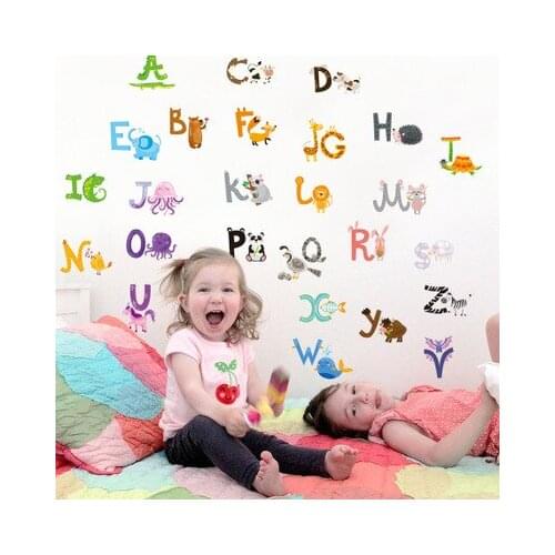 Waterproof Removable Wall Sticker Cartoon Animal English Self-pasting Painting Kindergarten Educational Tips Room Decoration