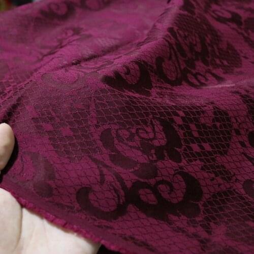 50cm*125cm Wine Red Jacquard Brocade Fabric Floral Embossed For Coat Material Polyester Cotton