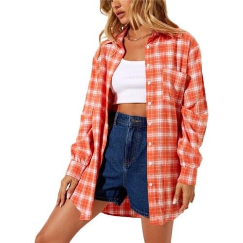 Xingqing Women Blouse Plaid Shirt Casual Tops All Match Basic Shirts High Quality Autumn Vintage Blouses Ladies Blouses and Tops