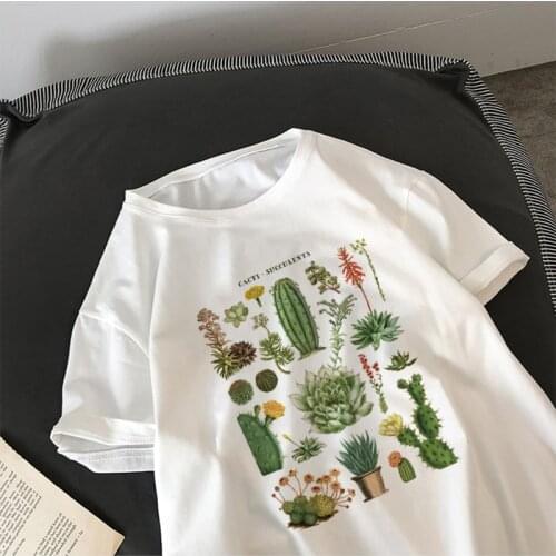 Harajuku plant cactus fleshy cute letter print female T-shirt ulzzang fashion summer loose casual O-neck vintage women clothing