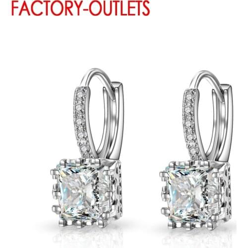New Arrival 925 Sterling Silver Earrings For Women Big Shiny Crystal Square CZ Crystal Earring Bride Wedding Earring Accessories