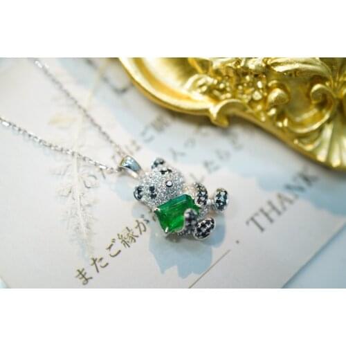 SX Solid 18K Gold Panda Nature 0.53ct Green Emerald Gemstones Pendants Necklaces for Women Fine Jewelry for Women Gifts