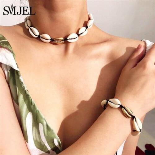 SMJEL Natural Shell Necklaces for Women Choker Collares Shell White Rope Chain Necklace Pendants Summer Beach Jewelry Gifts