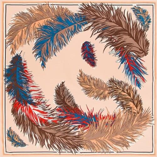 100cm Feather Print Winter Scarf Women Luxury Brand Square Scarf New Design kerchief Handkerchief Bandanna Scarves For Ladies