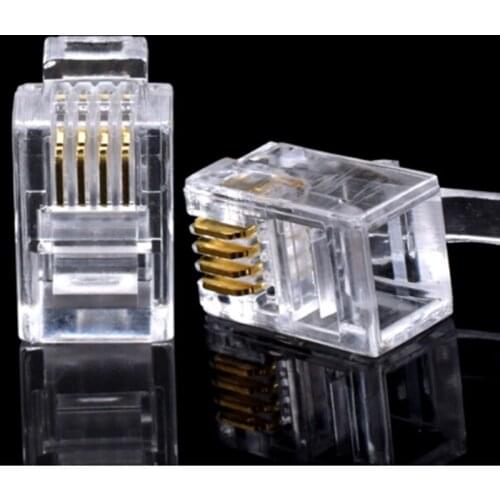 100% New 100PCS Crystal Head RJ11 4P4C Modular Plug Gold Plated Network Connector